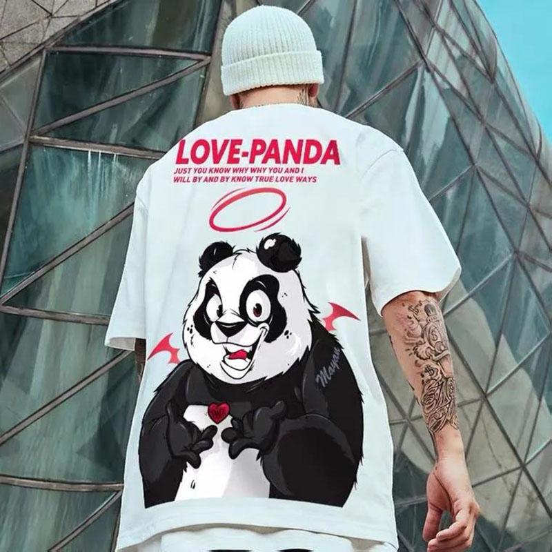 Hip Hop Youth T-shirts Trendy Personality Tees Love Panda Print Shirt O-neck Short Sleeve Casual Loose Pullover Summer Oversize