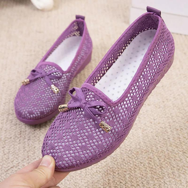 Summer Old Beijing Cloth Shoes Women's Net Shoes Breathable Mesh One-foot Mother Shoes Shallow Mouth Non-slip Casual Shoes Women