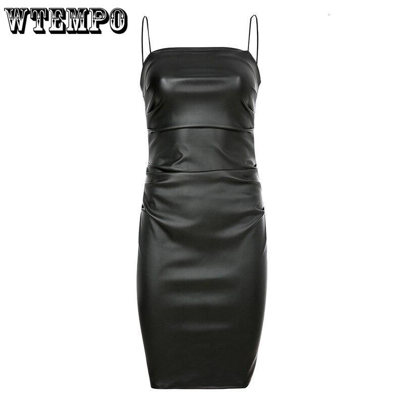 Sexy Leather Dresses for Women Solid Striped Ruched Slit Back PU Leather Bodycon Dresses Clothing