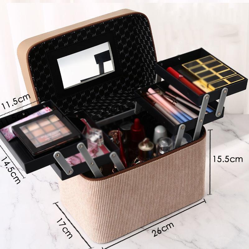 Portable Cosmetic Bag, Large Capacity Advanced Flannel Multi-layer Cosmetic Case Multifunctional Portable Cosmetic Storage Box