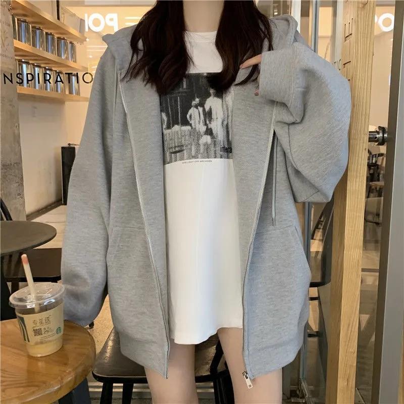 Autumn Sweater Student Cute Hooded Cardigan Sweater Female Ins Plus Velvet Thick Zipper Jacket Long Sleeve Cardigans for Women