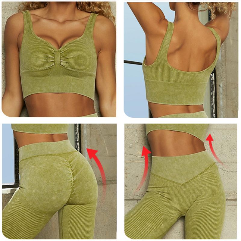 2PCS Women's Suit Shoulder Strap Bra Vest Tight High Waist Hip Raise Pants Yoga Suit Set Gym Tracksuit Active Wear Fitness Running Clithing Sets