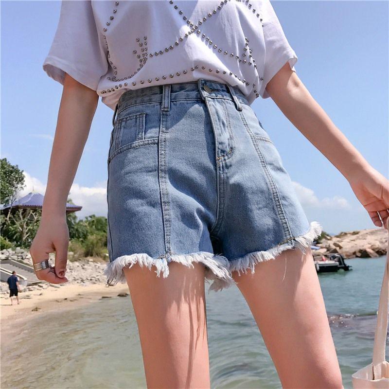 WTEMPO Shredded Wide-leg Big Size High-waist A-line Pants Embroidered Denim Shorts Women Summer Loose