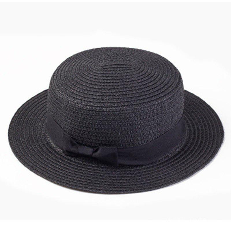 Lady Boater sun caps Ribbon Round Flat Top Straw beach hat Panama Hat summer hats for women straw