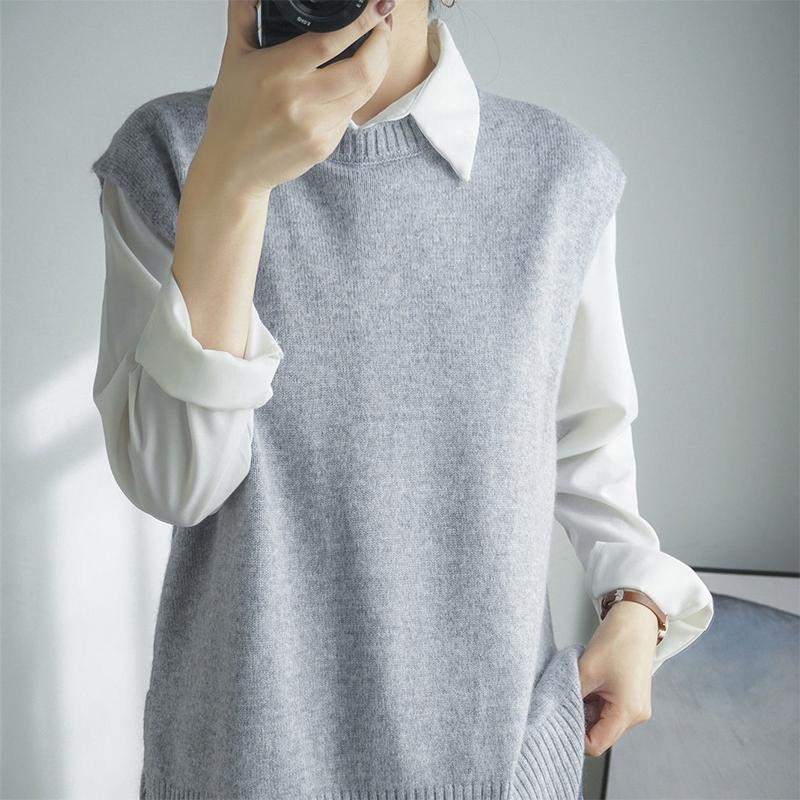 Women Sweater Oversizes Vest O-neck Sleeveless Pullover Knitted Vest Office Lady Temperament Casual Chic Vest Coat Winter