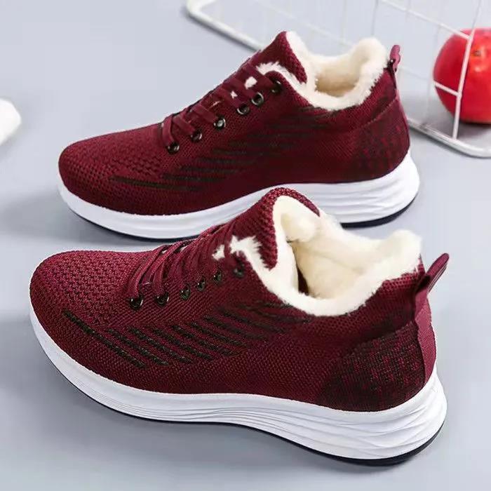 Plus Velvet Thicken Women's Sports Shoes Casual Warm Shoes Anti-slip Solid Color Winter Running Shoes