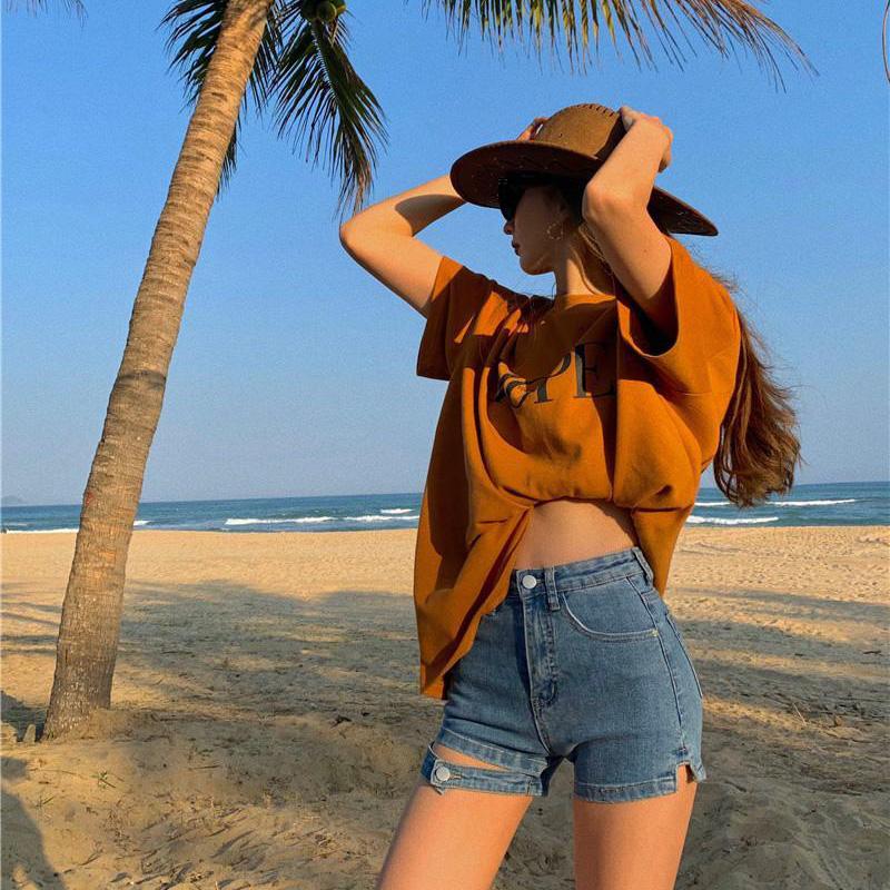 WTEMPO Cool Wild Girl Hig Waist Denim Shorts Women Loose Spring and Summer Wide Leg A-line Thin Casual Shorts