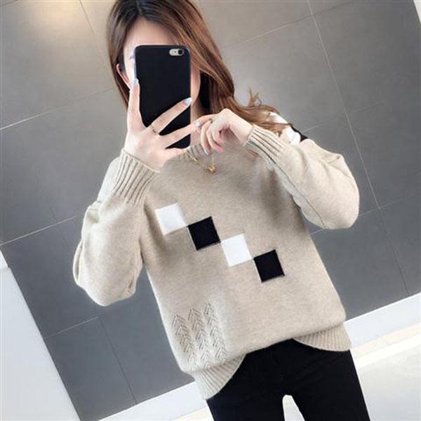 Knitted Loose Sweater Fashion Simple Bottoming Shirt Long Sleeve Casual Young Women's Top