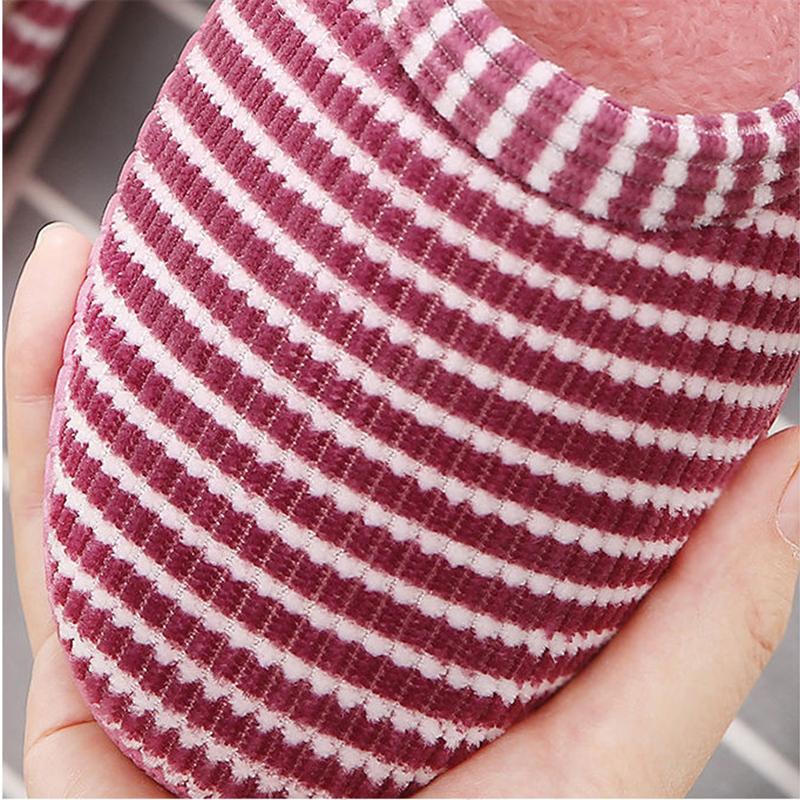 Winter Cotton Slippers Women's Cotton Shoes Bag Heels Cute Stripes Indoor Cotton Slippers Non-slip Warmth Plush Low-top Cotton Shoes