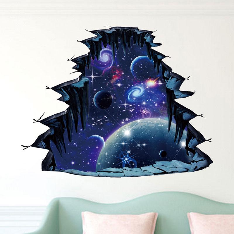 New 3d Cosmic Space Wall Sticker Floor Sticker Galaxy Star Home Decoration For Kids Room Living Room