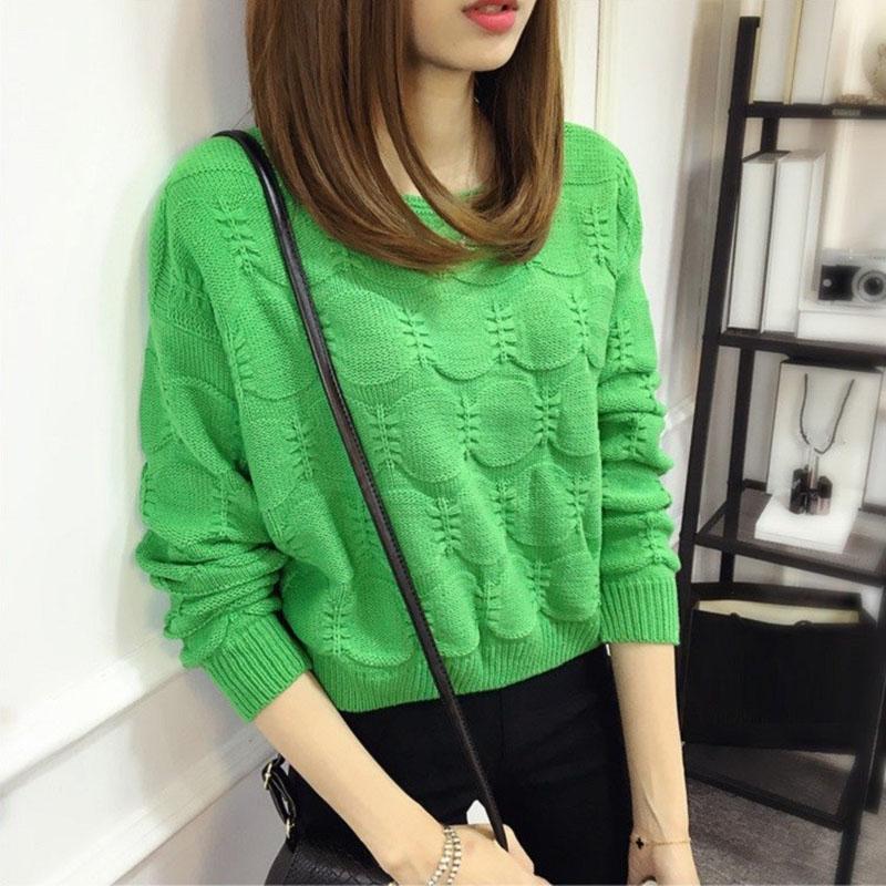 Solid Color Sweater Spring and Autumn Women's Round Neck Loose Short Sweater Fashion Long Sleeves