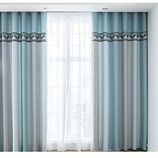 High-grade Seamless Splicing Thick Curtains Finished Sun-proof Heat Insulation Living Room Bedroom Balcony Black-out Curtains (150×270cm)