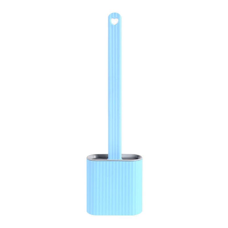 Toilet Brush Water Leak Proof with Base Silicone Wc Flat Head Flexible Soft Bristles Brush with Quick Drying Holder Set