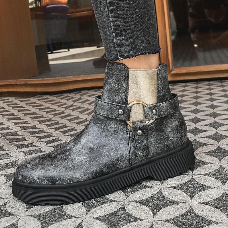 2019 British Style Chelsea Booties Female Rivets Round Head Thick Zipper Casual Martin Boots