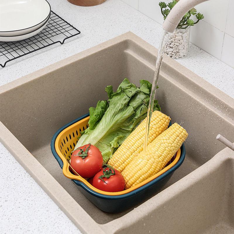 Double-layer Kitchen Sink Drain Basket Pot Assortment Vegetable Washing Basket Household Living Room Plastic Fruit Bowl Washing Fruit Plate