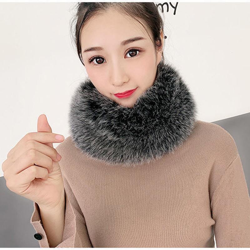 Female Korean Style Imitation Fox Fur Bib Fur Collar Scarf Thick Warm Faux Fur Bib Autumn and Winter Solid Fluffy Plush Neck Collar Round Wrap Shawl