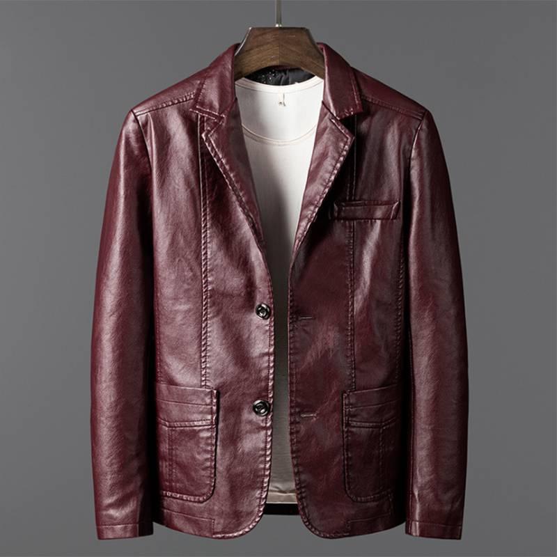 Men's Fashion Leather Slim Fit Business Jacket Casual Motorcycle Long Sleeve Leather Jacket