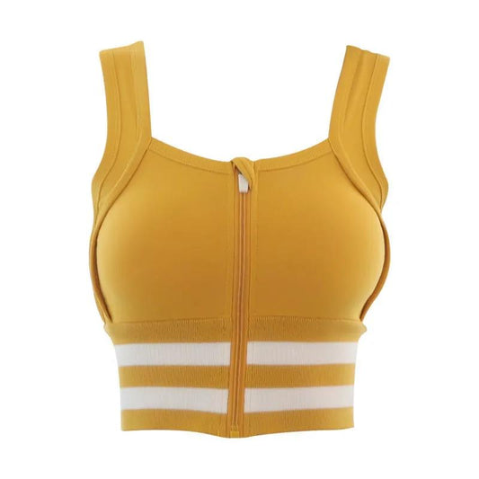 Women's Front Zipper Sports Underwear Running Shockproof Fitness Bra Solid Color Halter Yoga Vest