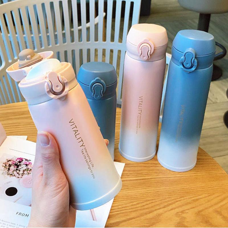 Thermos Cup Gradient Color Vacuum Flask Male and Female Students Simple Cup Creative Personality Fresh Portable Pop Lid Water Cup