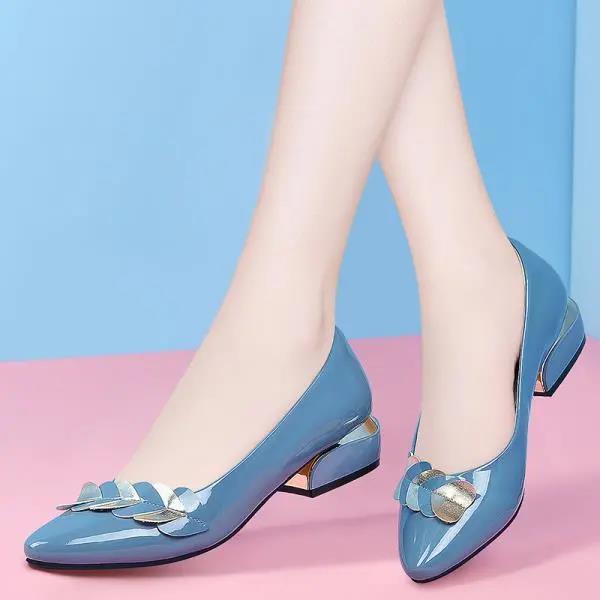 2021 Spring and Autumn Soft Leather Shallow Mouth Single Shoes Women Thick-heeled Soft-soled Mid-heel Non-slip Work Shoes Women's Leather Shoes