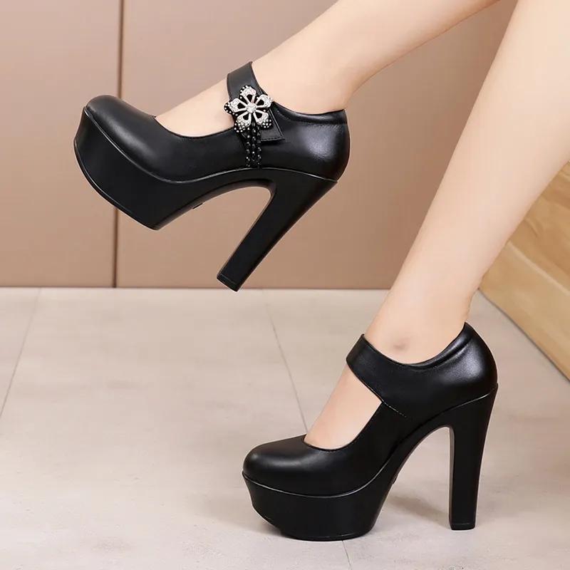 32-43 Women's Spring Summer Large Size High-heeled Shoes Ladies Solid Color Thick High Heels Platform Party PU Shoes