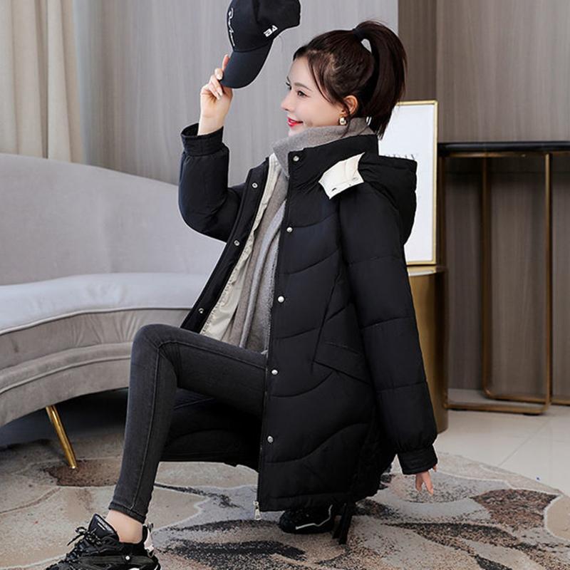 Women's Winter Korean Style Loose Quilted Jacket Women's Warm Stand-collar Down Jacket Solid Color Mid-length Down Jacket Quilted Jacket