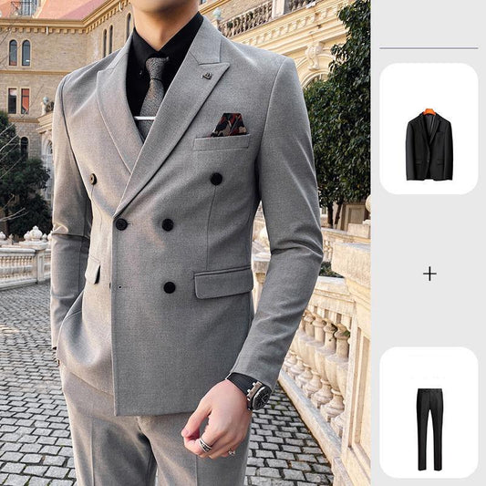 Double Breasted Suit Fit Handsome Groom Best Man Dress Host Suit Jacket Trousers Suit