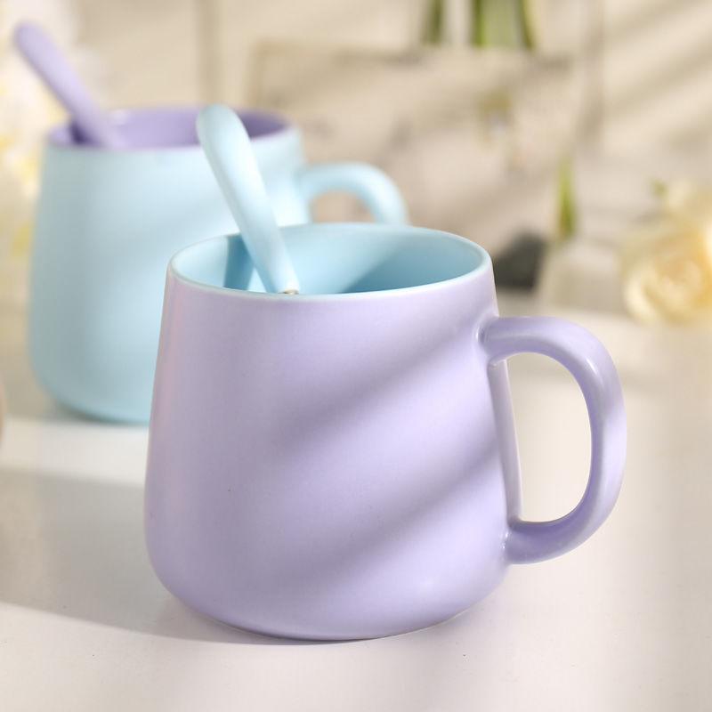 Nordic Ins Wind Creative Mark Cup with Spoon Hit Color Coffee Cup Simple Ceramic Water Cup Matte Milk Cup