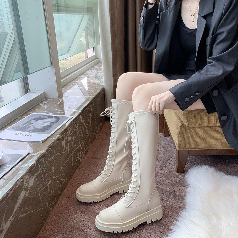 Women's Summer Boots Thin Section High-tube Thick-soled Boots White Over The Knee Knight Boots Leather Boots