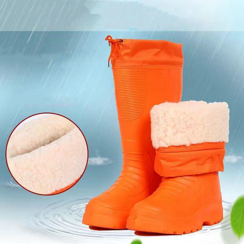 High Tube Rain Boots Men Thickened Middle Tube Rain Boots Warm Shoes Winter Water Shoes Cotton Rubber Shoes Plus Cotton Overshoes Car Wash Shoes