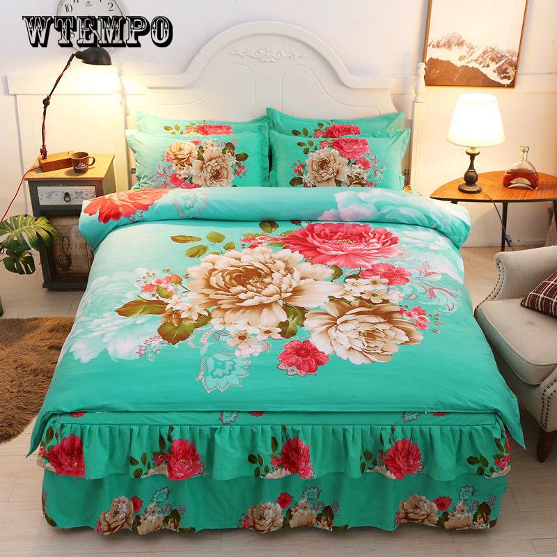 fresh flowers print bedding set ruffle duvet cover quality Embroidery bed sheet pastoral bed