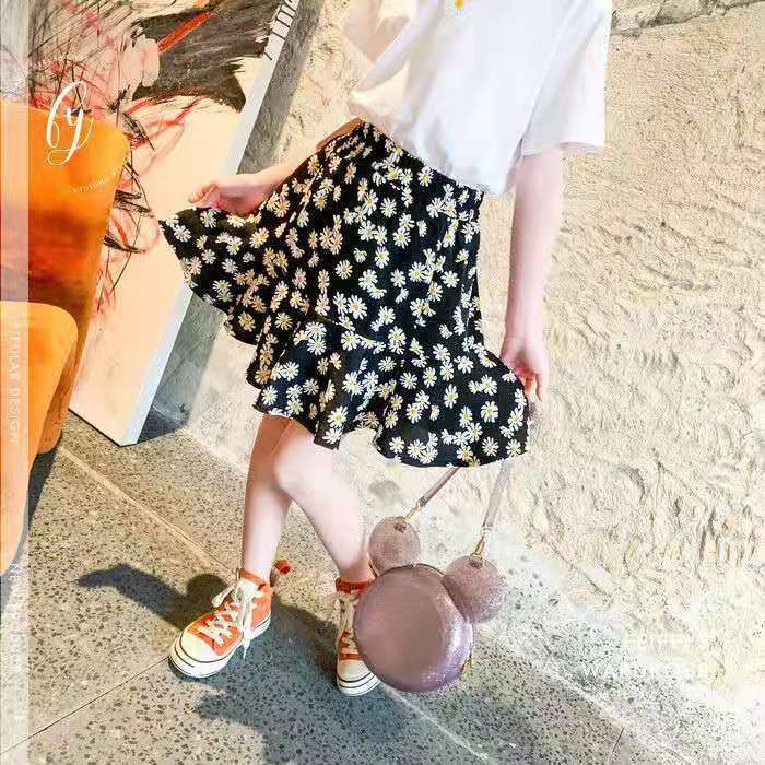 Autumn Spring Summer Casual Girls' Skirts Korean Retro Style Chrysanthemum Stretch Short Skirt Pleated Skirts Playful Style Sweet Style