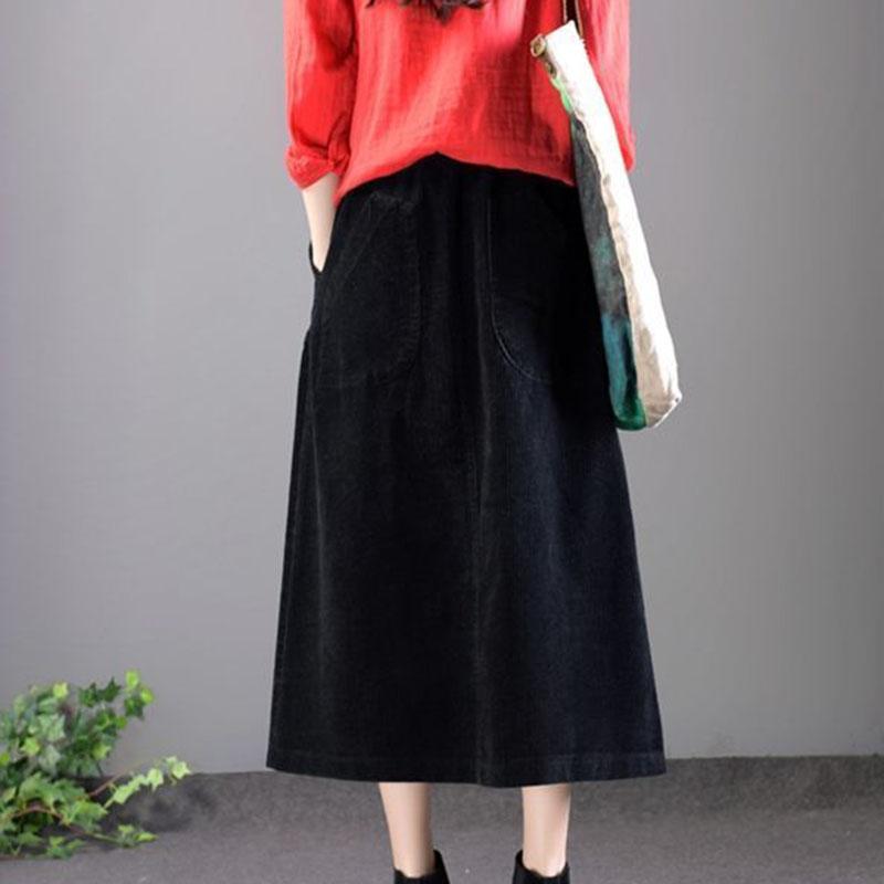 Corduroy A-line Skirt Women Loose Fall/winter Single-breasted Plus Size Skirt High-waisted Corduroy Long Skirt with Pockets