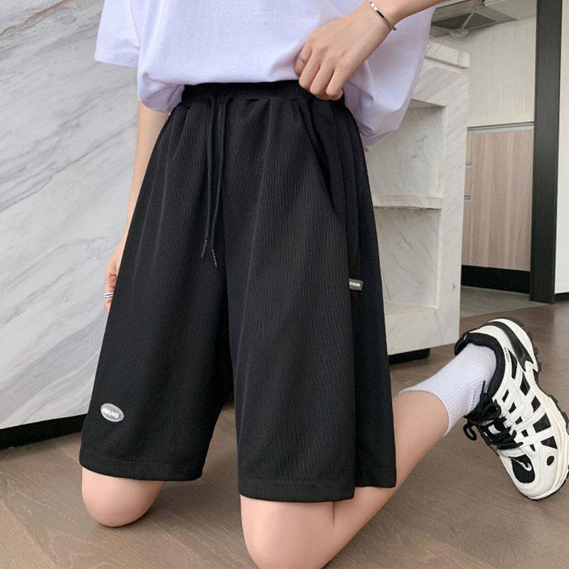 Women's Ice Silk Sports Shorts Summer Thin Section Plus Size High Waist Wide Legs Loose and Thin Girl Five Points Casual Pants Fitness Short