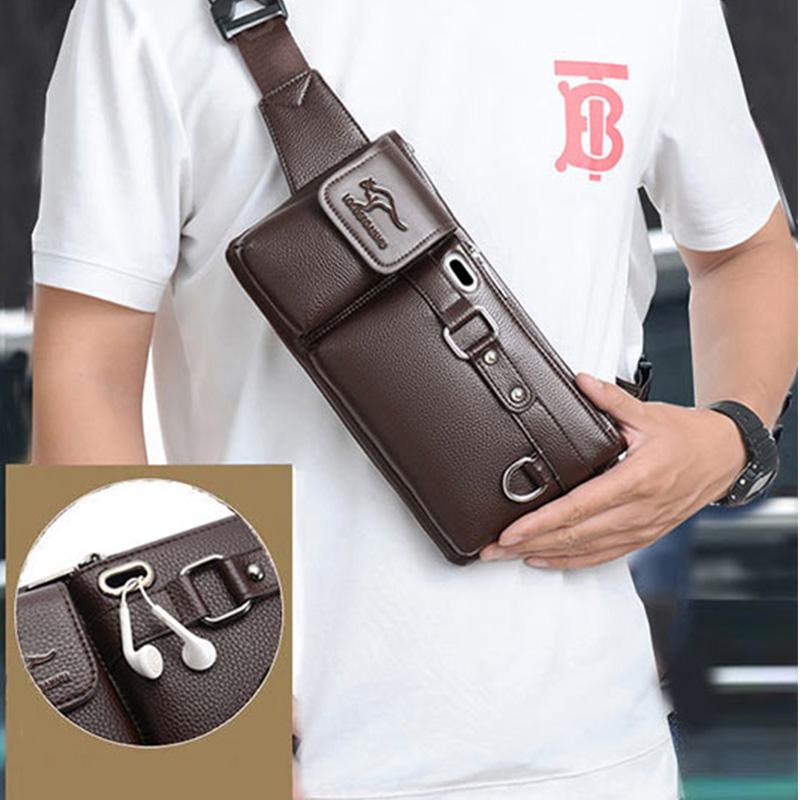 Men's Chest Bag Leather Texture Waterproof Waist Bag Trendy Large Capacity Multifunctional Messenger Bag