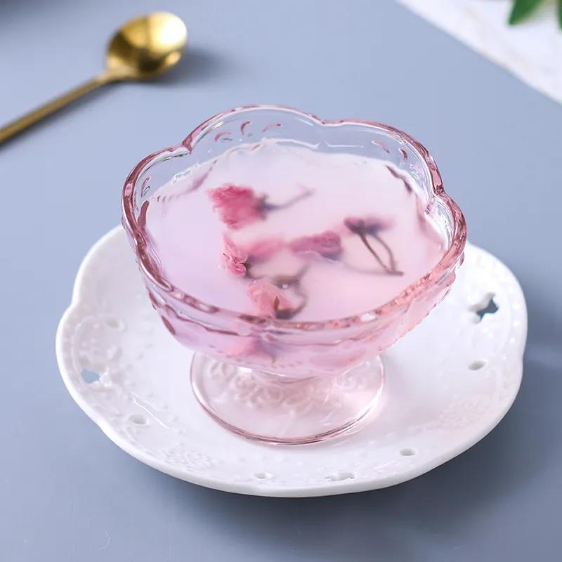 Japanese-style Cherry Blossom Glass Ice Cream Cup Dessert Cup Bird's Nest Creative Ice Cream Cup Cold Drink Cup Love Water Cup