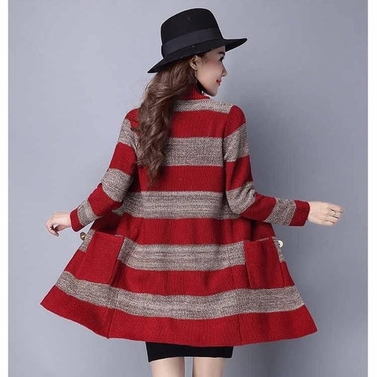 Knitwear Women's Cardigan Stripe Large Size Women's Long Sweater Women's Loose Outer Jacket