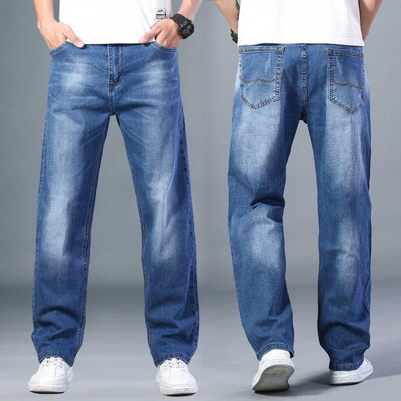 Summer Thin Jeans Young Men Loose Straight Stretch Casual Jeans