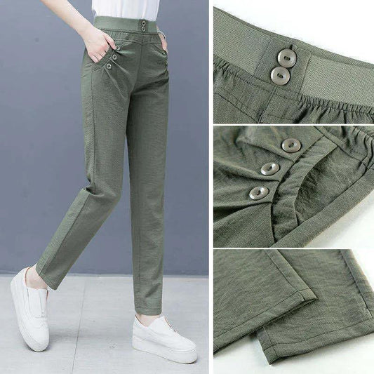 WTEMPO Solid Color Casual Pants Women Spring and Summer Thin High Waist Loose Harlan Straight-leg Pants Casual Trousers