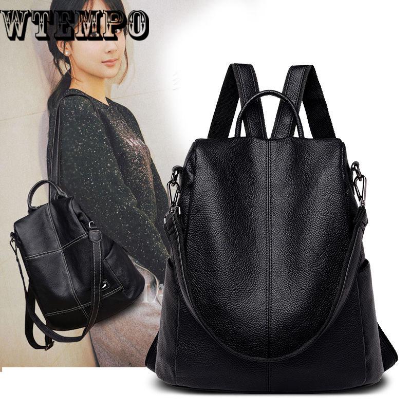 Women Backpack Leather School Bags For    Female Tassel Small Backpack