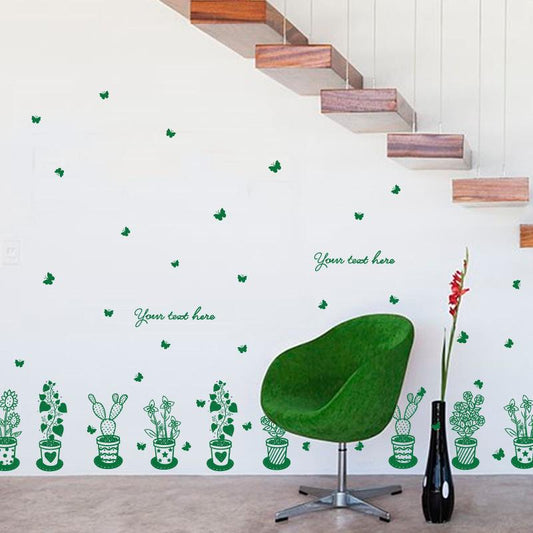 Green creative pot wall stickers office window living room decoration painting PVC stickers