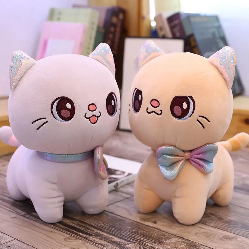 Children's Plush Toys Cute Cat with Bow Plush Dolls Toys Lovely Gift Stuffed Soft Girl Doll Cushion Sofa Pillow Gifts Xmas Gift Party Decor