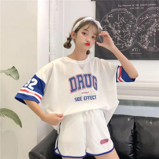 Half-sleeved Top + Shorts Two-piece Sports and Leisure Suit Women's Loose T-shirt Cute Home Casual Wear Fabric Soft Light and Breathable