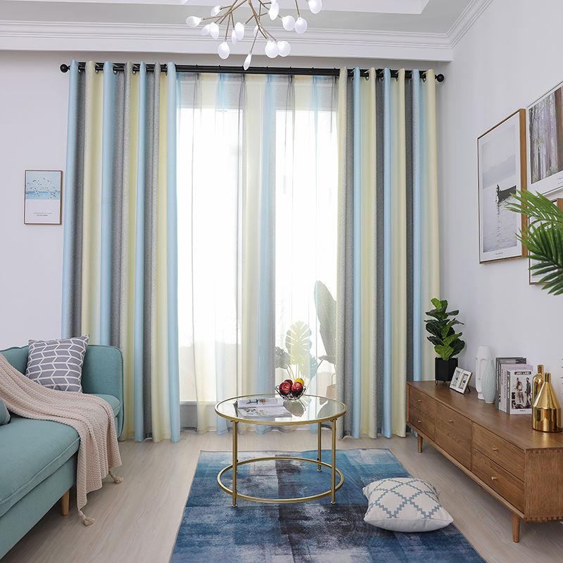 1/2pcs  Modern Gradient Color European Curtains for Living Room Stripe Blackout Curtains for Bedroom Dining Room Curtain