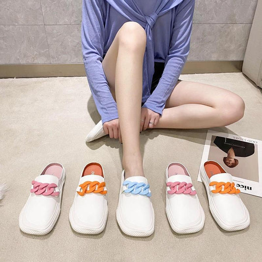 Half Slippers Women Summer Fashion Metal Buckle Thick-soled Casual Mule Shoes for Women's Outer Wear