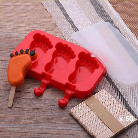 Homemade Food Grade Silicone Ice Cream Molds Ice Lolly Moulds Freezer Cartoon Ice Cream Bar Molds Maker with 50 Popsicle Sticks