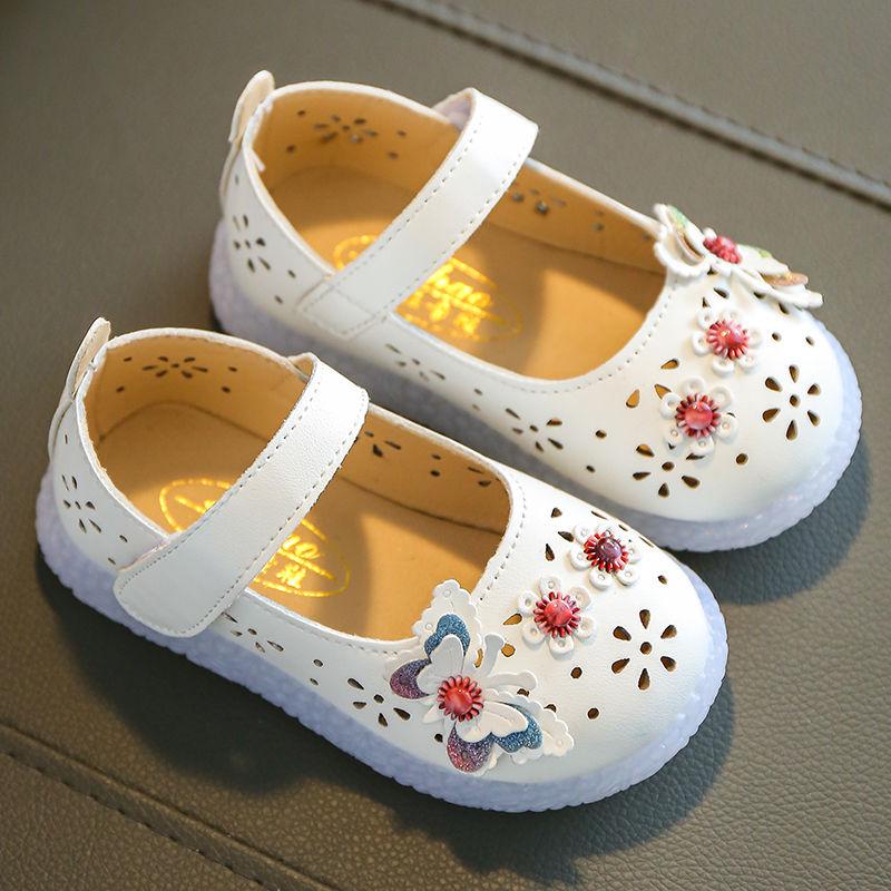 Spring and Autumn Girls' Leather Shoes Hollow Student Net Red Princess Shoes Baby Children's Dance Shoes Children's Single Shoes