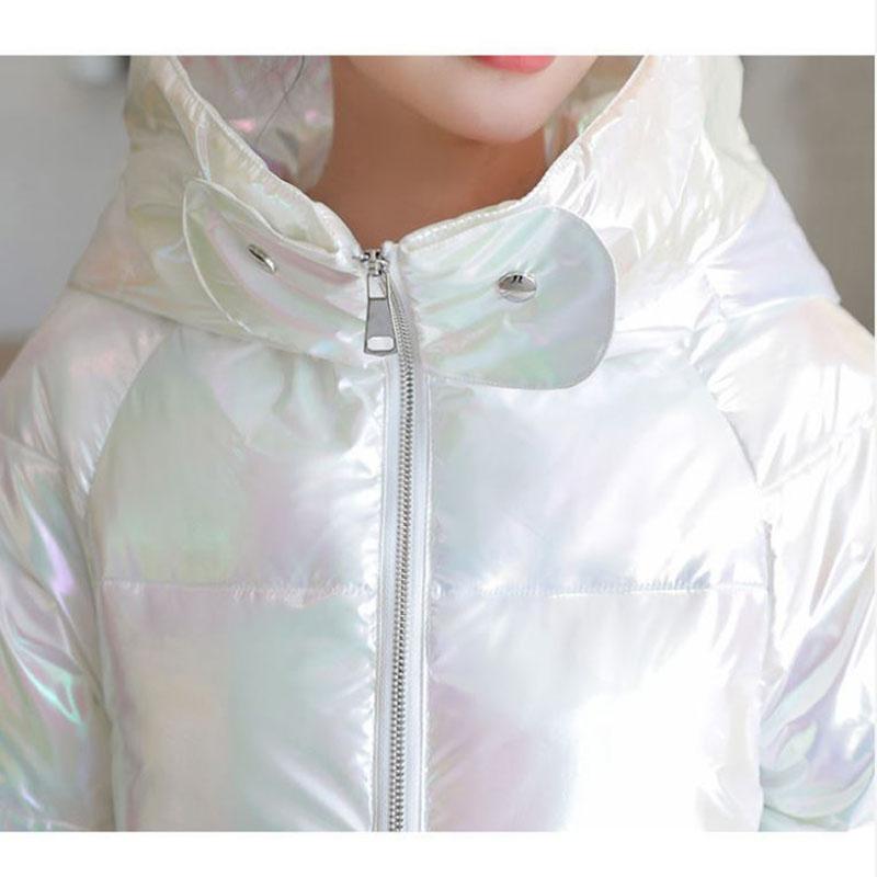 Winter Fashion Ladies Bright Leather Down Jacket Short Color Thick Loose Hooded Disposable Down Jacket