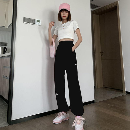 Summer Trousers for Female Students Loose and Versatile Trendy Thin Wide-legged Casual Sports Pant