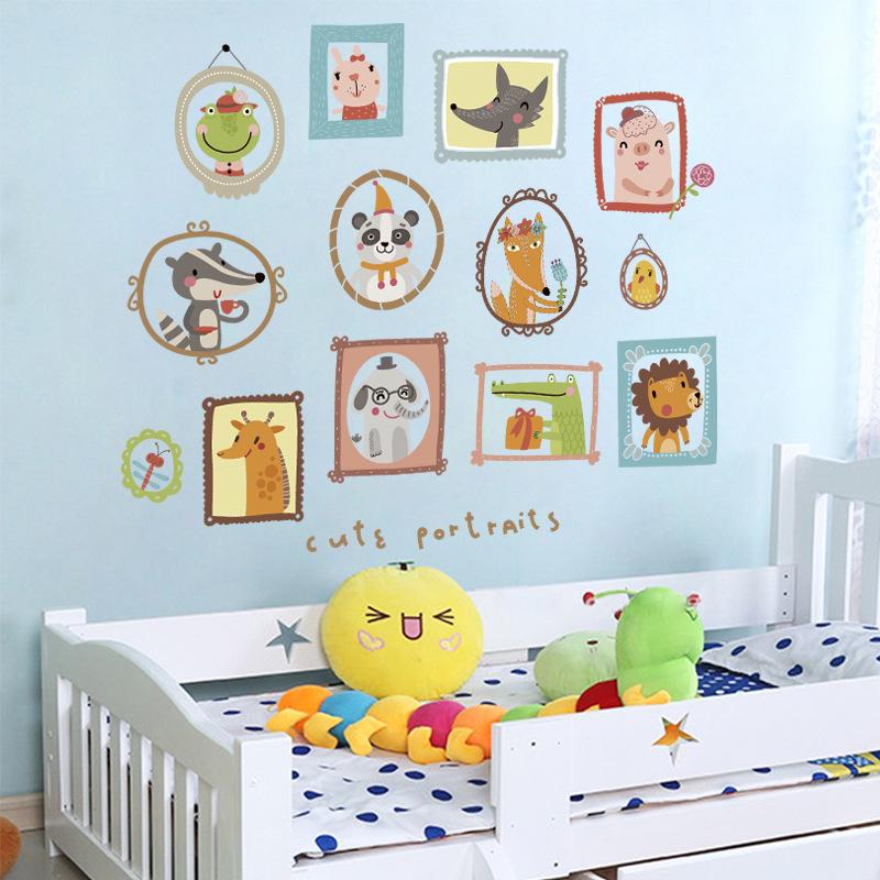 Cute portrait cartoon wall stickers kindergarten background decorative stickers zoo wallpaper